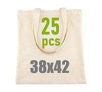 LEVIATAN Cotton Tote Bag 25 Pieces - Personalisation Possible - Embroidery or Painting - Reusable Shopping Bags 38x42cm 144g/m2 - Canvas Bag with Two Long Handles