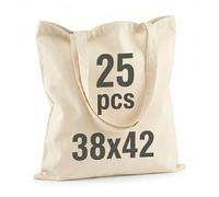 IDEA HOME Cotton Tote Bag 25 Pieces - Personalisation Possible - Embroidery or Painting - Reusable Shopping Bags 38x42cm 144g/m2 - Canvas Bag with Two Long Handles