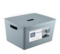 IDEA HOME FLEXISTORE Storage Box 28L - Durable Organizer with Lid and Handles - Unbreakable Plastic - Denim Blue Storage Container for Home and Office