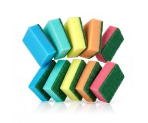 IDEA HOME Ms. Kitchen Dishwashing Sponge Set of 10 - Dual-Sided Dish-Washing & Cleaning Scrub Kitchen Sponge 7.5 x 5 x 2.5 cm - Sponges Washing Up Remove Grease & Burnt on Food - MEDIUM Density