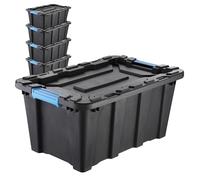 IDEA HOME Set of 5 Storage Boxes 40L with Lid TechBox HD - Heavy-duty Stackable Plastic Containers - Organiser Crates for Garage, Workshop, Tools and Accessories