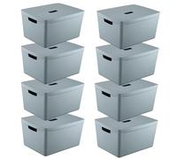 IDEA HOME Storage Boxes with Lids 8 Pieces - Plastic Storage Box - Storage Organiser - Really Useful Boxes for Storing Various Items in the Living Room, Bedroom or Bathroom 28L, Blue