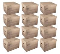 IDEA HOME STOREA 12 Pack Storage Boxes with Lids and Handles, Stackable Cardboard Archive Boxes with Marker, Moving Boxes for Home Office Organisation