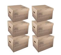 IDEA HOME STOREA 6 Pack Storage Boxes with Lids and Handles, Stackable Cardboard Archive Boxes with Marker, Moving Boxes for Home Office Organisation