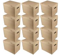IDEA HOME STOREA IDEA 12 Pack A4 Archive Storage Boxes with Lids, Heavy Duty Cardboard Document Boxes, Stackable Filing Boxes for Office Home Moving