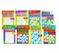 Idea Liftoff™ Large-Print Puzzle Book 8-Pack - Includes 5 Crosswords & 3 Word Finds (600+ Puzzles). Travel-Friendly 8” x 5” Digest Size. Perfect for Adults, Seniors & Brain Training
