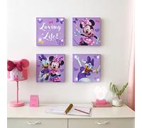 Idea Nuova Disney Minnie Mouse Canvas 4 Pack LED Wall Art Set,Childrens Wall Hanging Décor,Each Piece 11"x11"