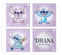 Idea Nuova Disney Stitch 4 Pack Canvas LED Wall Art Set,Childrens Wall Hanging Décor,Each Piece 11"x11"