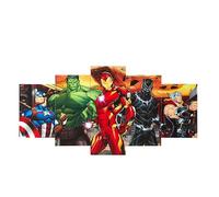 Idea Nuova Marvel Avengers Captain America, Hulk, Iron Man, Black Panther and Thor 5 Piece Canvas Printed Wall Art Décor Set, Overall 40" W x 20" H