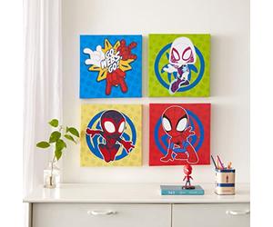 Idea Nuova Spidey and His Amazing Friends 4 Pack Square Canvas Wall Art Set, 11"x11" each for Bedroom