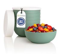 idea-station Cereal Bowls with Lids, Set of 6, 14 cm / 500 ml, Green-Grey Matte, Shatterproof Plastic Bowls with Lid, Bowls and Bowl Set for Cornflakes and Camping