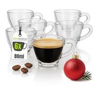 idea-station Espresso Cup Set - 6 Pieces - 80 ml, 8 cl, 2,8 fl oz - Italian Espresso Cups - Lined Espresso Glasses - 6 pcs - Perfect Espresso Cup for Doppio, Ristretto, Lungo - Small Coffee Mug