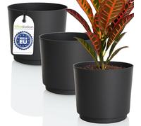 idea-station MATA Flower Pot Set 3 x 14.5 cm - 1.8 Litres - Anthracite - Shatterproof Plastic Flower Pots for various Plants, Flowers - Planters for Indoor and Outdoor Use