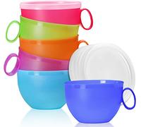idea-station NEO Plastic Cups 6 Pieces, 500 ml, Colorful, with lid, Cover, Reusable, shatterproof, Handles, Coffee, Tea, Mug, tumblers, Beaker, for Party, Camping, Picnic