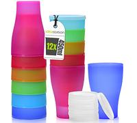 idea-station NEO Plastic Cups with lids 12 x 450 ml - Colourful - Reusable Camping Kitchen Party Cups, Plastic Cocktail Glasses - Suitable for Hot and Cold Drinks, Dishwasher Safe