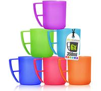 idea-station NEO Plastic Mugs 6 x 350 ml - Colourful - Reusable Camping Mug, Travel Cup - Perfect for Hot and Cold Drinks, Coffee and Tea - Suitable for Elderly - Dishwasher Safe