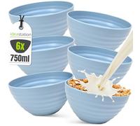 idea-station Plastic Bowls 6 Pieces 750 ml - Light Blue - shatterproof Cereal Bowl - Reusable Ramen Bowl Set - Unbreakable Kids Bowls