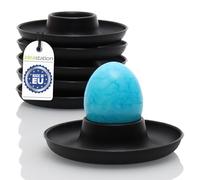 idea-station Plastic Egg Cups Black Pack of 6 - Black Matt - Shatterproof Egg Cups Camping Made of Plastic - Egg Holder with Practical Shelf and Overflow Protection