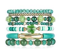 IDEAJOY Bohemian Beaded Bracelets for Women Stackable Glass Beads Stretch Bracelets Boho Multilayered Disco Ball Faceted Crystal Beads Bracelet Set Handmade Trendy Jewelry Gift for Women, Middle