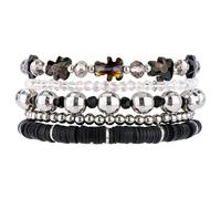 IDEAJOY Bohemian Beaded Bracelets for Women Stackable Glass Beads Stretch Bracelets Boho Multilayered Disco Ball Faceted Crystal Beads Bracelet Set Handmade Trendy Jewelry Gift for Women, Middle