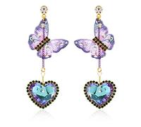 IDEAJOY Butterfly Dangle Earrings for Women Shiny Butterfly with Heart Shaped Dangle Stud Earrings for Teen Girls Cubic Zirconia Hypoallergenic Dainty Jewelry Wedding Birthday Mother's Day Jewelry