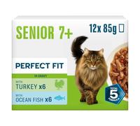 ideal Fit Cat Pouch Senior 7+, 4 x 12 x 85 g Turkey & Carrots/Ocean Fish & Vegetables chunks in gravy (Pack of 48)