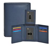 Ideal for Travel | Rich Blue Trifold Leather Wallet for Men | 9 Credit Card Slots | Minimalistic Design | 2 ID Slots
