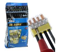 Ideal In-Sure 30-1034P 34 Yellow Non-Twist 4 Port Connector for Solid, Stranded, and Tin Bonded Wire (100 Pack)