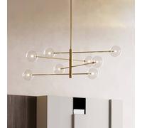 IDEAL LUX Equinoxe hanging light, brass/amber, 8-bulb