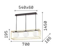 Ideallux Ideal Lux hanging light Lingotto, 3-bulb, one cage, black