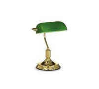Ideal Lux Lawyer Single Light Table Lamp in Polished Brass Finish With Green Glass Shade