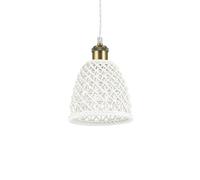 Ideal Lux Lugano Single Light Small Ceiling Pendant Light in Antique Brass Finish With White Ceramic Shade