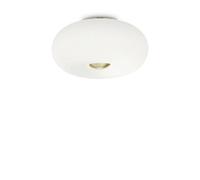 Ideal Lux Arizona 5 Light Flush Ceiling Fitting in Satin Brass Finish with White Glass Shade