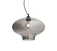 Ideal Lux Bistro Round Ceiling Pendant Light in Black Finish With Smoked Glass