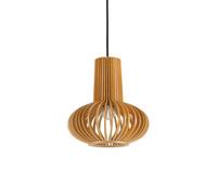 Ideal Lux Citrus-2 Single Light Ceiling Pendant With Wooden Slatted Shade