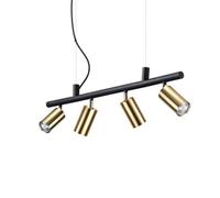 Ideal Lux hanging light Dynamite brass/black metal 4-bulb.