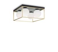 Ideal Lux Lingotto 4 Light Semi Flush Ceiling Fitting in Matt Black & Brass Finish