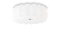 Ideal Lux Ovalino 8 Light Flush Ceiling Fitting In Chrome Finish With White Glass
