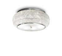 Ideal Lux Luminosa Pasha 10 Light Ceiling Flush Light Chrome, Crystal, E14