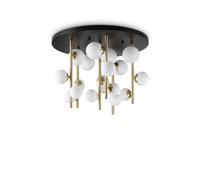 Ideal Lux Perlage 18 Light Globe Ceiling Light Brass, White Glass Shade