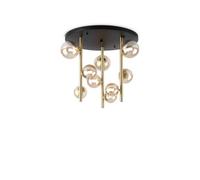 IDEAL LUX Perlage ceiling lamp, black/amber, Ø 50 cm, 9-bulb