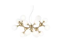 Ideal Lux Nodi 15 Light Chandelier in Satin Brass Finish With White Glass