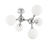 Ideal Lux Nodi 5 Light Semi-Flush Ceiling Fitting in Polished Chrome Finish With White Glass