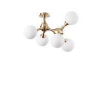 Ideal Lux Nodi 5 Light Semi-Flush Ceiling Fitting in Satin Brass Finish With White Glass