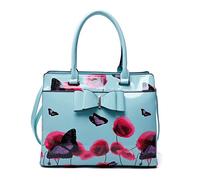 Ideal Online Womens High PU Leather Poppies Flower Butterfly Handbags Shoulder Tote Bag With Matching Purse (Blue Bell Bow)