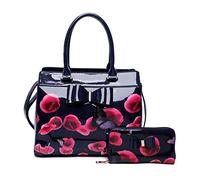 Ideal Online Womens High PU Leather Poppies Flower Butterfly Handbags Shoulder Tote Bag With Matching Purse (Blue Bow)