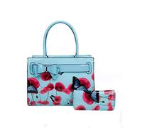 Ideal Online Womens High Quality PU Leather Poppies Flower Butterfly Handbags Shoulder Tote Bag With Matching Purse (Blue bell)