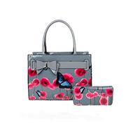 Ideal Online Womens PU Leather Poppies Flower Butterfly Handbags Shoulder Tote Bag With Matching Purse (Dark Grey)