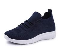 IDEAL ONLINE Womens Walking Shoes Fashion Running Sneakers Breathable Lightweight Shock Absorbing Sport Cross Trainer Shoe (Navy with Laces, Numeric_7)