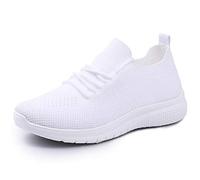 IDEAL ONLINE Womens Walking Shoes Fashion Running Sneakers Breathable Lightweight Shock Absorbing Sport Cross Trainer Shoe (White with Laces, Numeric_6)